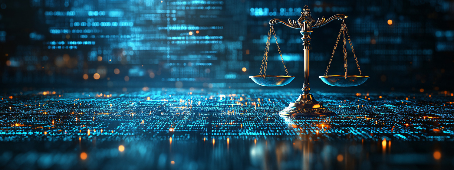 Justice scale in a blue and orange electronical environment